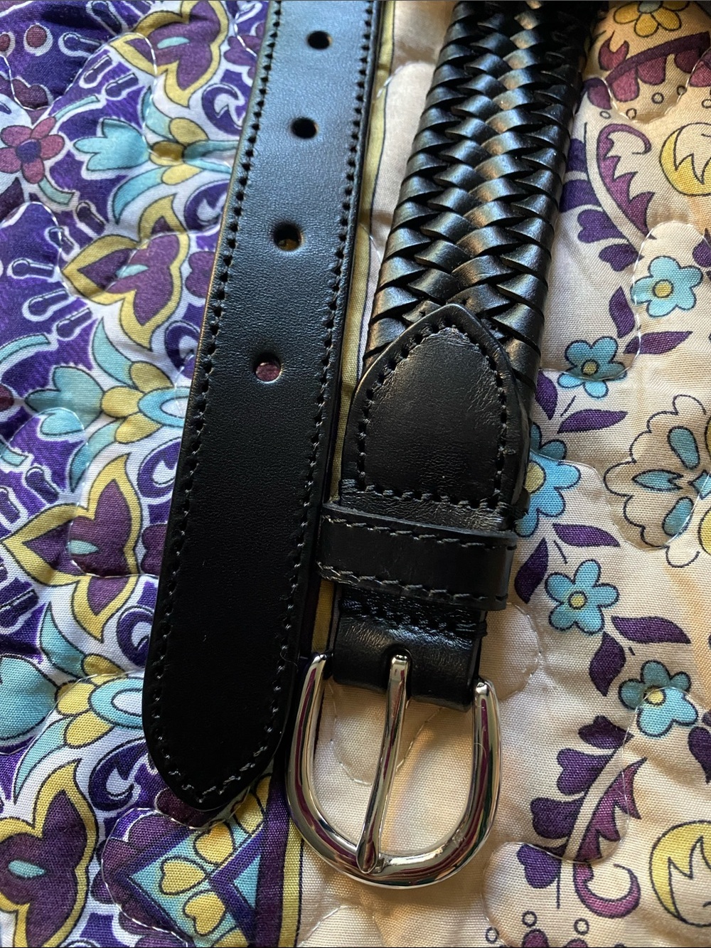 J. Crew Black Braided Leather Belt with Polished Silver Buckle.